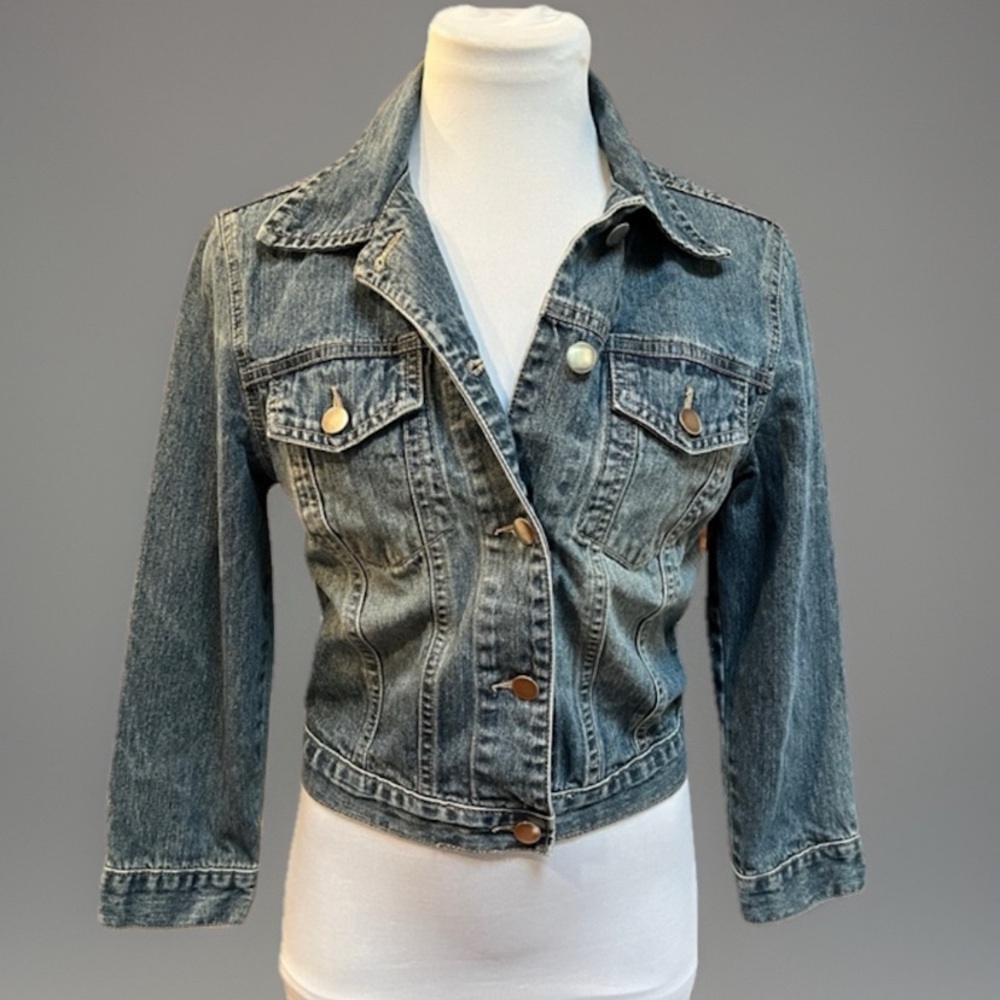 Vintage Bulldog Juniors S CHIC Blue Jean Crop Denim Layering Jacket Coat